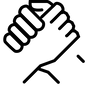 Black line drawing of a two peope holding hands