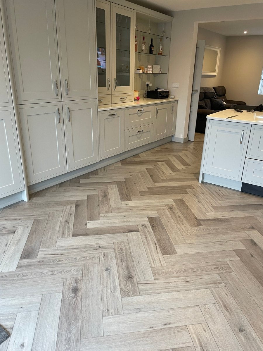 Karna Mountain Grey Oak Herringbone SPC - Wood Floor Store