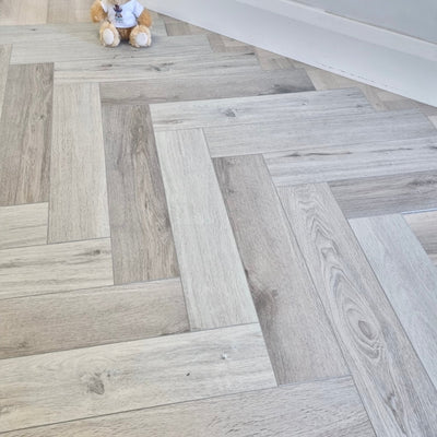 Karna Mountain Grey Oak Herringbone SPC - Wood Floor Store