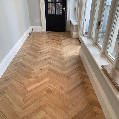 Lacquered and Brushed Oak Natural Herringbone 90 - Wood Floor Store