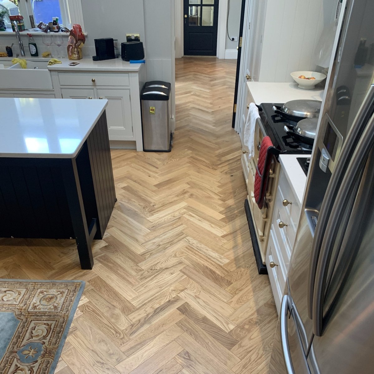 Lacquered and Brushed Oak Natural Herringbone 90 - Wood Floor Store