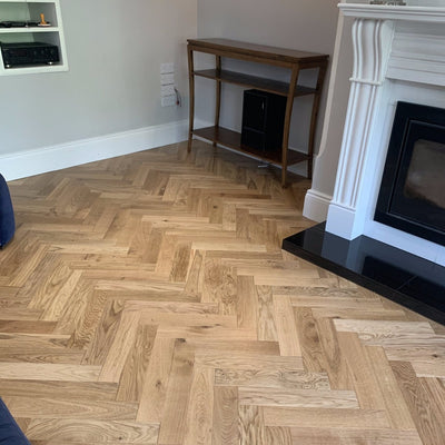 Lacquered and Brushed Oak Natural Herringbone 90 - Wood Floor Store